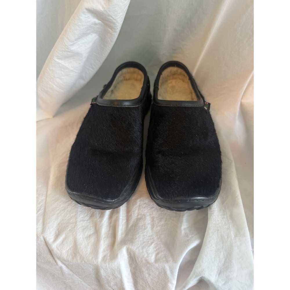 Pajar Canada Black Cow Hair Shearling Lined Clogs Mules Eurosole Womens 36